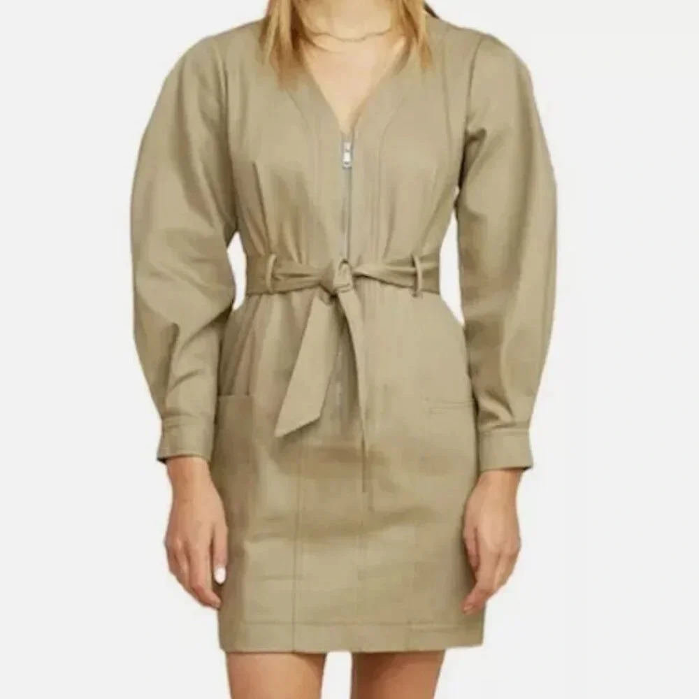 Les Coyotes De Paris Eeva Khaki Dress Zip-Down Safari Casual Size 36 Small NWT